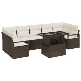 8-osaline aiadiivanite komplekt padjadega pruun polü rattan,2-kohta aiadiivan padjadega pruun polü rattan