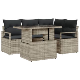 5-osaline aia diivanikomplekt padjadega helehall polü rattan,2-kohaline aia diivan padjadega hall polü rattan