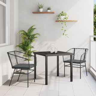 2 tk Must ja tumehall PE Rattan, Pulbervärvitud Teras Standard