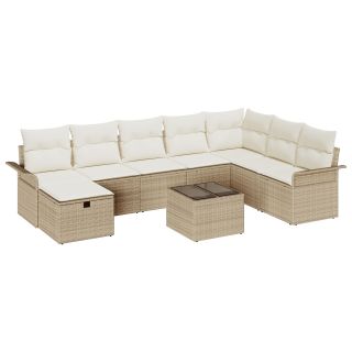 9-osaline aiadiivanite komplekt koos patjadega beež polü rattan