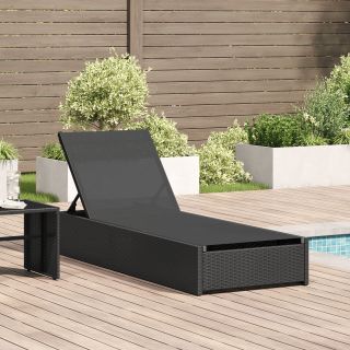 Päikese lamamistool Must 60x200x27 cm Polü Rattan