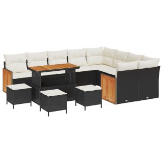 13-tükki aia diivanikomplekt padjadega must polürotang,4-tükki aia söögikomplekt padjadega must polürotang,2-seater aia diivan padjadega must polürotang
