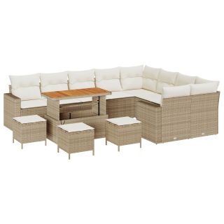 13-osaline aia diivanikomplekt padjadega beež polü rattan akatsiaga,4-osaline aia söögilaud komplekt padjadega beež polü rattan akatsiaga