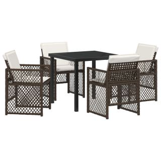 5 tükiline aia söögikomplekt polsterdatud toolidega pruun polürotang,must aia laud 80x80x73 cm karastatud klaas