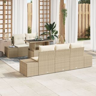 6 Tükki Aia Diivanikomplekt padjadega Beež Polü Rattan