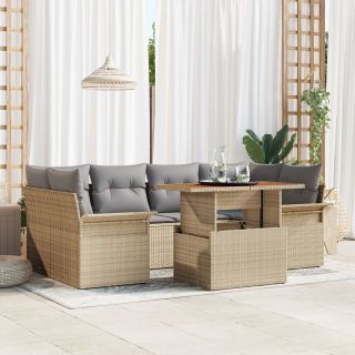 7-osaline Aia Diivanite Komplekt Padjadega Beež Polü Rattan Acacia