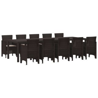 11 Osaline Aia Söögikomplekt Padjadega Pruun Polürotang,Aialaud Pruun 150x100x73 cm Polürotang,Aiatoolid Padjadega 2 tk Pruun Polürotang,Aiatoolid Padjadega 4 tk Pruun Polürotang