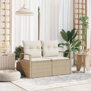 2-kohaline aiakangast diivan koos hoiuruumi ja patjadega beež polü rattan