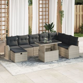 9-osaline Aed Sofa Komplekt padjadega helehall Polürotang