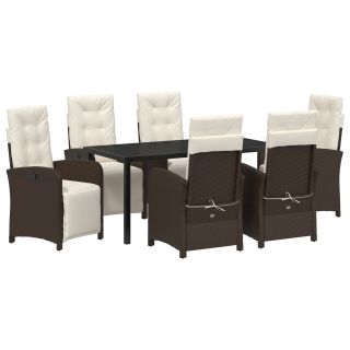 7-osaline aia söögikomplekt pehmendustega pruun polü rattan,aia laud must 160x80x73 cm klaas