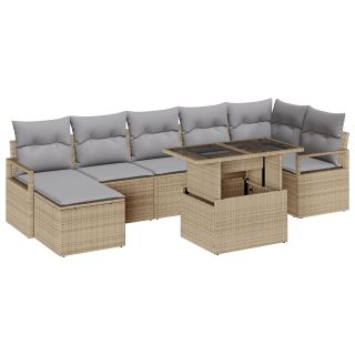 8-osaline aia diivanikomplekt padjadega Beež Polü rattan,2-istmeline aia diivan hoiuruumiga ja padjadega Beež Polü rattan