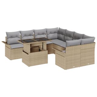 9-osaline aia diivanikomplekt patjadega beež polü rattan