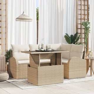5-osaline Aia Diivanikomplekt Padjadega Beež Polü Rattan