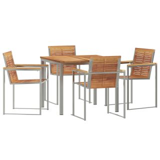 5-osaline aia söögikomplekt tahke teak,väljas söögilaud 90x90x74.5 cm tahke teak