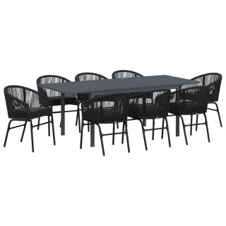 10-osaline aiavaatamiskomplekt koos padjadega Must Polü Rattan,Reguleeritav aiaplaat Anthracite (140-210)x90x73 cm Teras