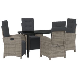 5-osaline aia söögikomplekt padjadega hallis polürotangis,must söögilaud 140x80x73 cm karastatud klaasiga