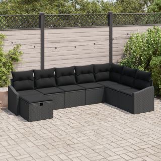 8-osaline Aia Sofa Komplekt Patjadega Must Polü Rattan