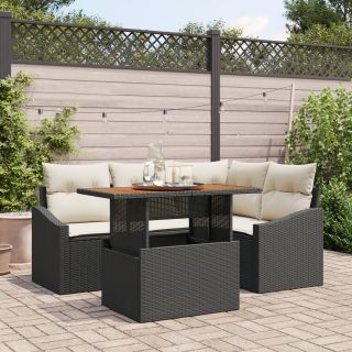 5-osaline aiakomplekt koos patjadega must polü rattan akatsia