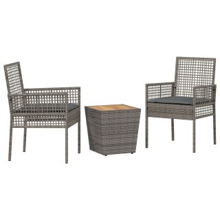 3-osaline aiamööbli bistroo komplekt padjadega hall polürotang
