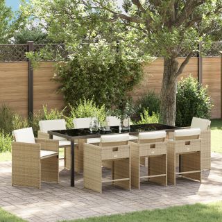 9 Tükki Aiatoite Komplekt koos Padjaga Beež Polü Rattan