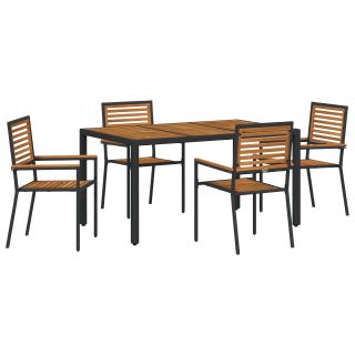 5-osaline aia söögikomplekt must polü rattan akatsiapuuga,virnastavad aia toolid padjadega 2 tk must polü rattan