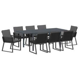 9-osaline aia söögikomplekt patjadega must polü rattan,Laienev aia laud antratsiit (140-210)x90x73 cm teras