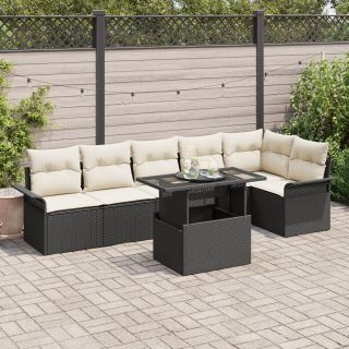 7-osaline aiamööbel padjadega must polü rattan