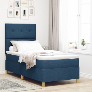 Sinine Box Spring Voodi koos Madratsiga 100x200 cm Kangast