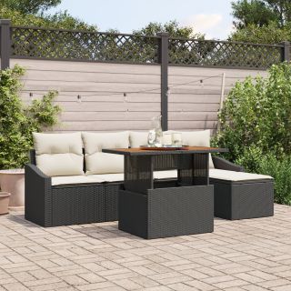 6-osaline Aia Söögikomplekt Padjadega Must Polü Rattan Acacia