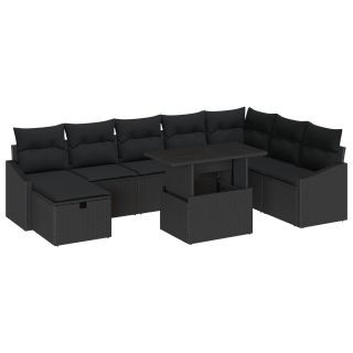 9-tükiline aia diivani komplekt padrikuga must polü rattan