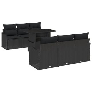 7-osaline aiamööbli komplekt padjadega must polü rattan,2-kohaline aiamööbel hoiustamise ja padjaga must polü rattan