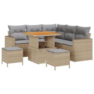8-osaline aia diivanikomplekt padjadega beež polü rattan akatsia,3-osaline aia söögilaud komplekt padjadega beež polü rattan akatsia
