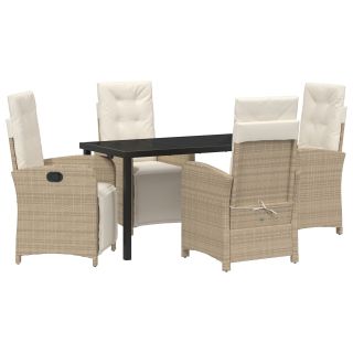 5-osaline aia söögikomplekt pehmendustega beež poly rattan,Aialaud must 140x80x73 cm karastatud klaas