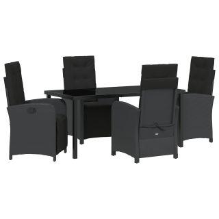 5-osaline aia söögikomplekt patjadega Must polü rattan,aia laud Must 160x80x73 cm kümbluse klaas
