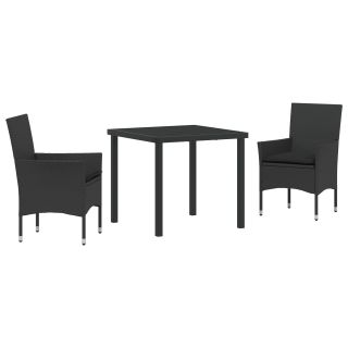 3-osaline aiatoitlustuskomplekt patjadega mustast polürotangist,Aiaklaud must 80x80x73 cm karastatud klaas