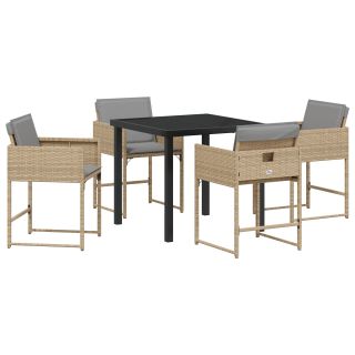 5-osaline aia söögikomplekt patjadega beež polürotang,aia laud must 80x80x73 cm kergest klaasist