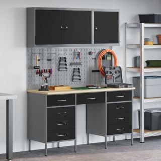 8-osaline töökapid ja peegboard komplekt, must MDF ja metall