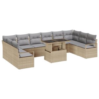 11-osaline aia diivanikomplekt pehmete padjadega beež polü rotang,2-seater aia diivan pehmete padjadega beež polü rotang