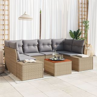 7-osaline aia diivanikomplekt padjadega beež polü rattan acacia