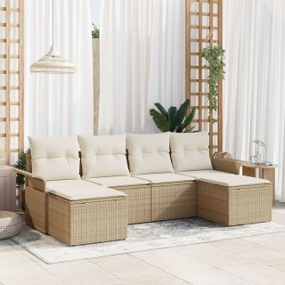 6-osaline aianurgas diivanikomplekt padjadega, beež, polü rattan