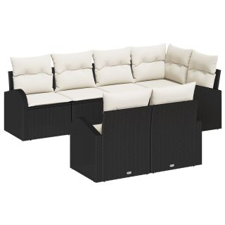 7-osaline aia kohvitsate komplekt patjadega must polü rattan,2-kohaline aia kohvits hoiuruumi ja patjadega must polü rattan