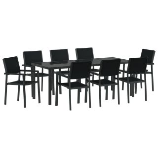 9-osaline aedade söögikomplekt Must polü-rattan