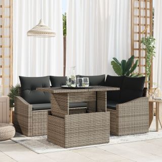 5-osaline aia diivanikomplekt padjadega hall polü rattan