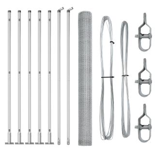 Kuusnurkne Aed 1.6x10 m Kuumtsingitud Teras,Aedade Postid Alusplaatidega 7 tk Ø32mm 88,5cm Kuumtsingitud Teras