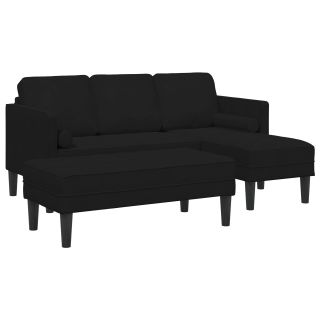 Aiamööbel diivan koos pinkide ja padjadega L-kujuline must samet,3-eri istmega diivan koos chaise L-kujulise musta 160 cm sametiga,Pink must 113x57x39 cm samet