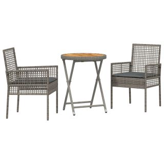 3-osaline aiamööbli komplekt padjadega, hall, polü rattan