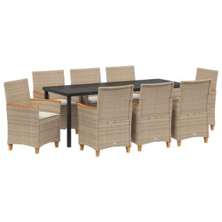 9-osaline aia söögikomplekt padjadega, beež polü rattan