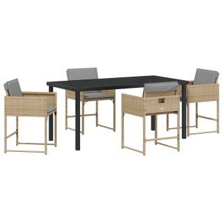 5-osaline aia söögikomplekt padjadega beež polü rattani,aia laud must 160x80x73 cm karastatud klaas