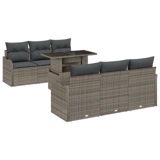 7 Tükki Aia Sofa Komplekt Padjaga Hall Polürotang,2-Kohaline Aia Sofa Hoidla & Padjad Hall Polürotang
