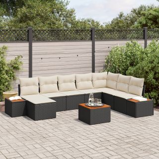 9-osaline aiadiivanikomplekt koos padjadega must polü rattan akatsia
